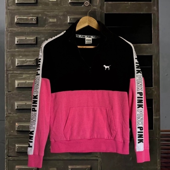 PINK • Victoria’s Secret Sweatshirt Track Jacket 3/4 Zip Pullover - Picture 5 of 5